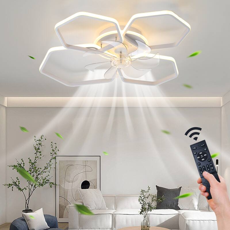 30" Ceiling Fan Lights with Remote/APP Control, Indoor Low Profile Flush Mount Ceiling Fan with LED Lights, Reversible Blades