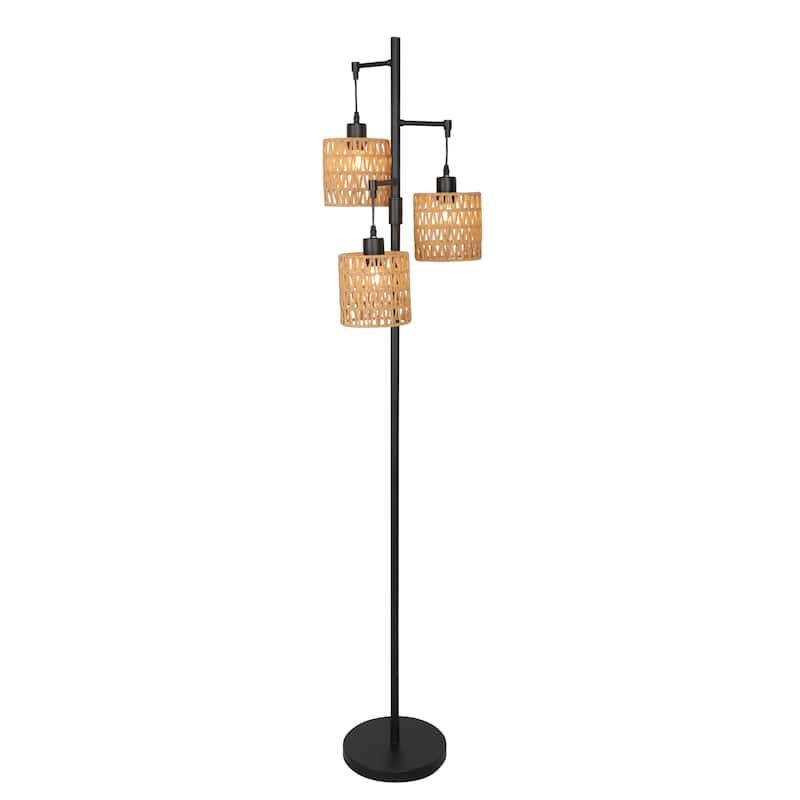 3 Light Rattan Standing Tall Lamp Vintage Floor Lamps