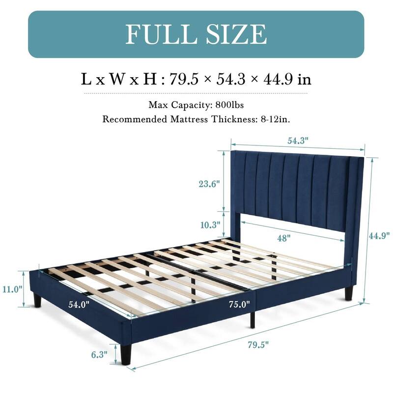 Modern Velvet Platform Bed Frame Full Size Upholstered