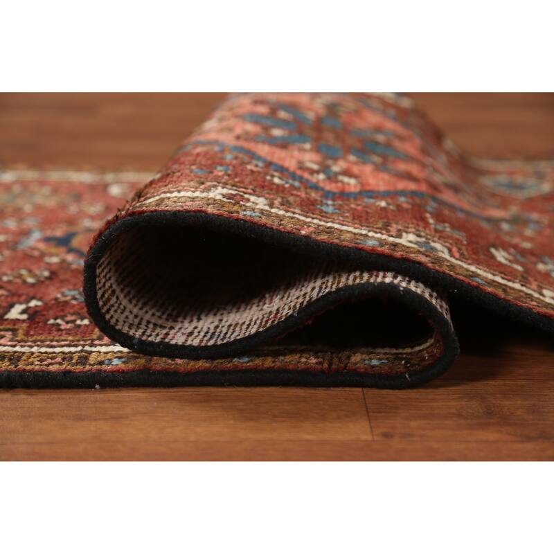 Hand Knotted Oriental 100% Wool Carpet Traditional Geometric Oranges & Rust Heriz (serapi) Runner Rug - 10' 7'' X 2' 1''