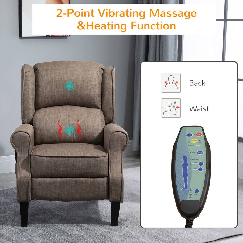 Linen Upholstered Recliner Sofa with Heat & Dual Massage Motors, Manual Reclining & Remote Control