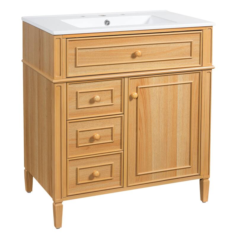 Freestanding Bathroom Vanity with Sink, Center Rectangular Ceramic Sink Bathroom Storage Cabinet, 24"/30"