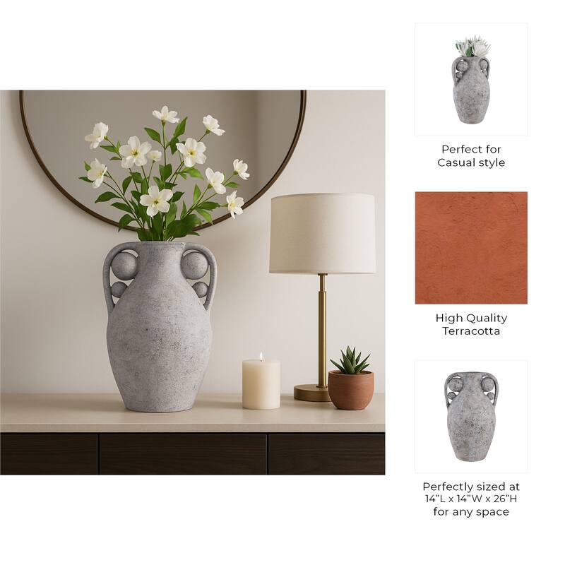 Terracotta Amphora Vase with Orbs Under Handles - Gray, 26"