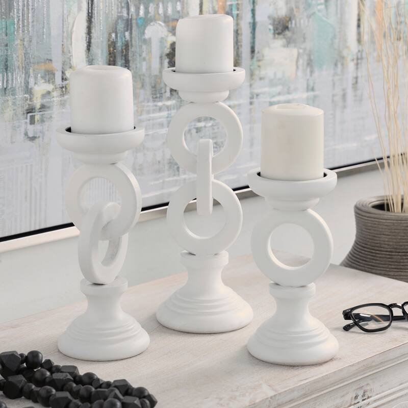 White or Black Wooden Chain Link Candle Holder (Set of 3) - White