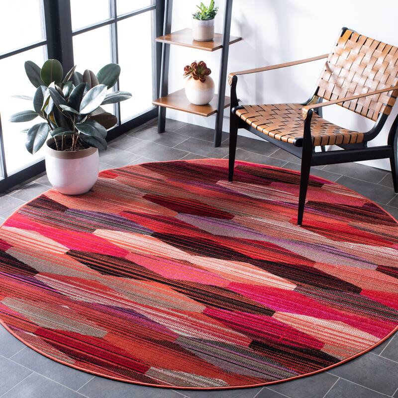 SAFAVIEH Montage Sunija Indoor/ Outdoor Waterproof Patio Backyard Rug - 6'7" Round - Red/Fuchsia