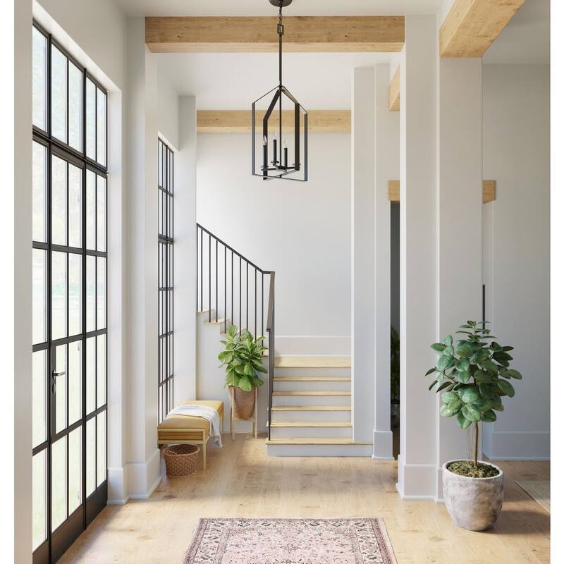 Vertex Collection Four-Light Matte Black Contemporary Foyer Light - 15 in x 15 in x 28 in