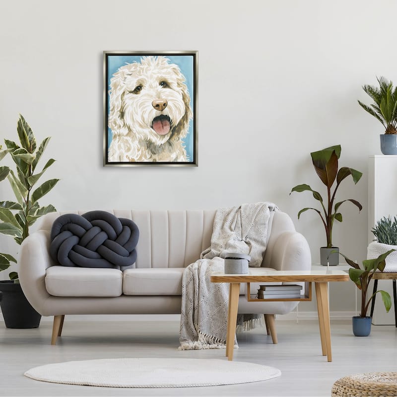 Stupell Industries Happy Shaggy Dog Portrait Framed Floater Canvas Wall ...