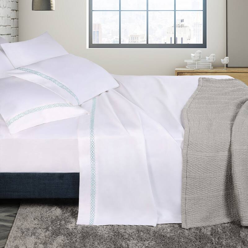 Superior Egyptian Cotton Embroidered Scroll 4 Piece Sheet Set