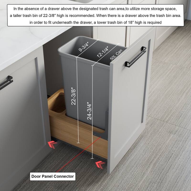 Dowell Trash Can Pull Out Set - 15" Wide w/Wood Base