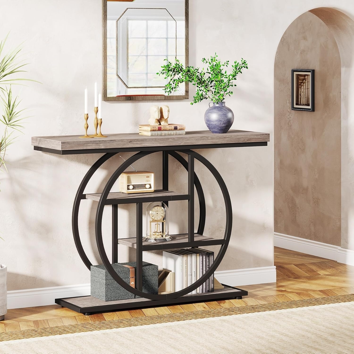 41.3" Industrial Console Table, 4-Tier Grey