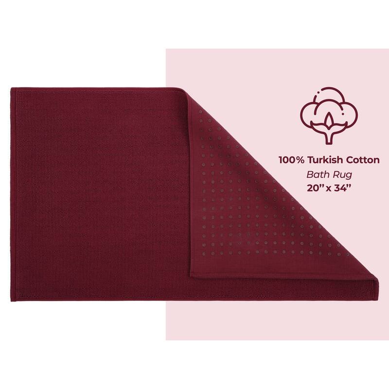 American Soft Linen 100% Cotton Bath Mat Rugs, 20x34 inches Slip Resistant Bottom Base Bath Mats for Bathroom