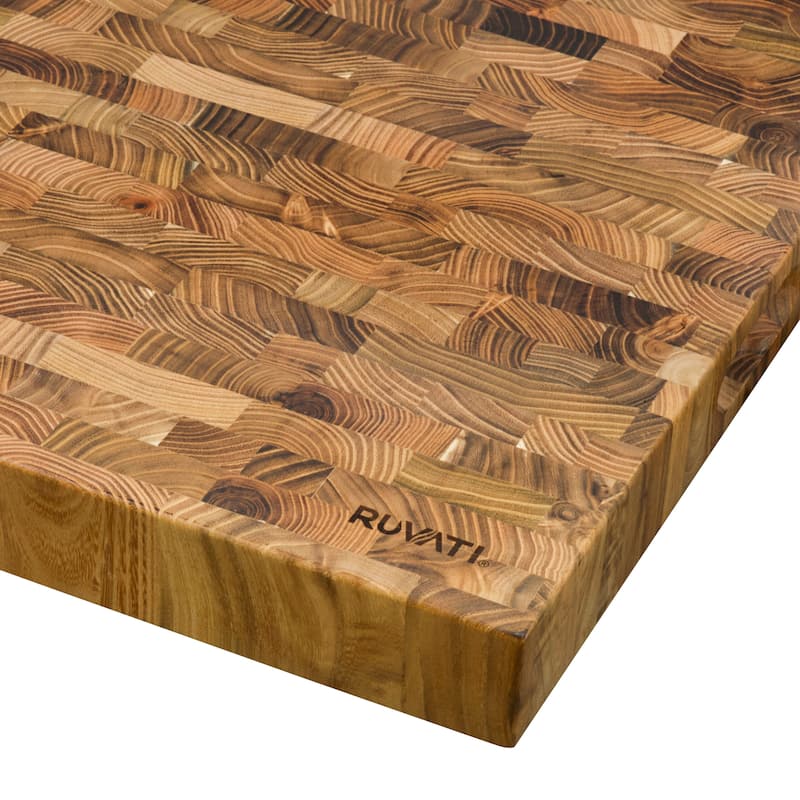 Ruvati 17 x 16 x 2 inch thick End-Grain Teak Butcher Block Solid Wood Large Workstation Cutting Board - RVA2445TKE