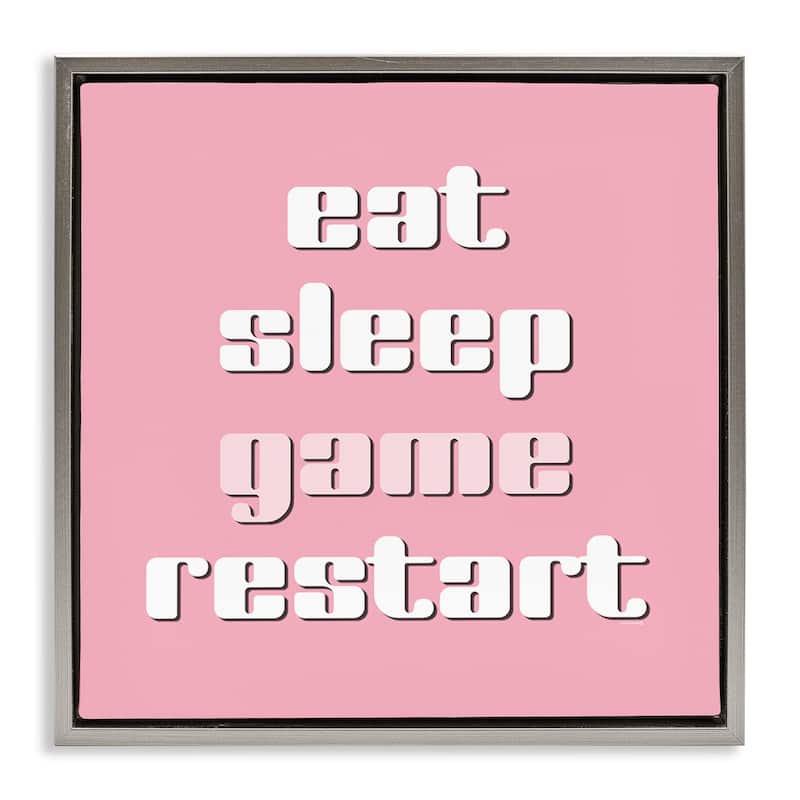 Stupell Gamer Phrases on Pink Framed Floater Canvas Wall Art Design By Yass Naffas Designs - 25 x 25 - Grey