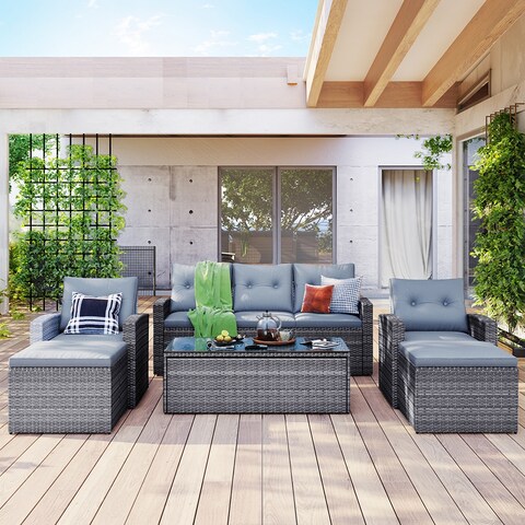 6-piece All-Weather Wicker PE rattan Patio Outdoor Sectional Sofa Set