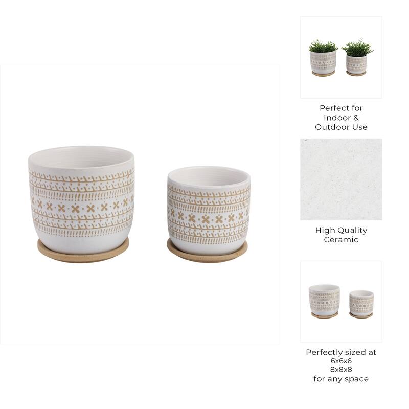 Ceramic Circular Saucer Planters Set of 2 - 6/8 in.