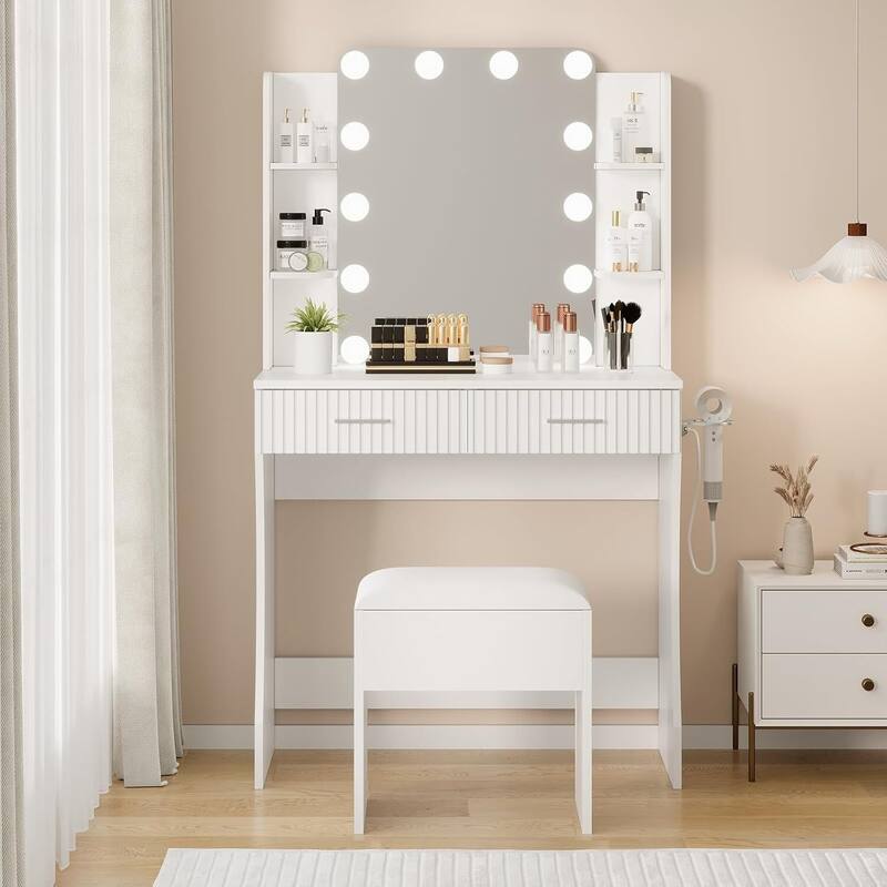 Makeup Vanity Desk Set with Mirror and 12 LED Lights