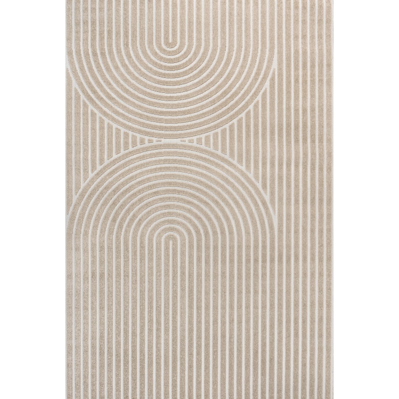 JONATHAN Y Peater High-Low MidCentury Modern Arch Stripe Two-Tone Indoor/Outdoor Rug - 8 X 10 - Beige/Cream