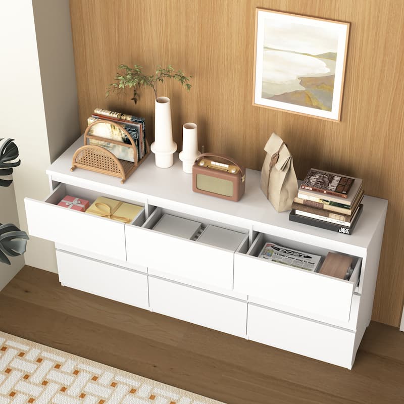 9-Drawer Cabinet for Bedroom, Wide Modern Chest of Drawers with No Handles Design for Living Room & Entryway
