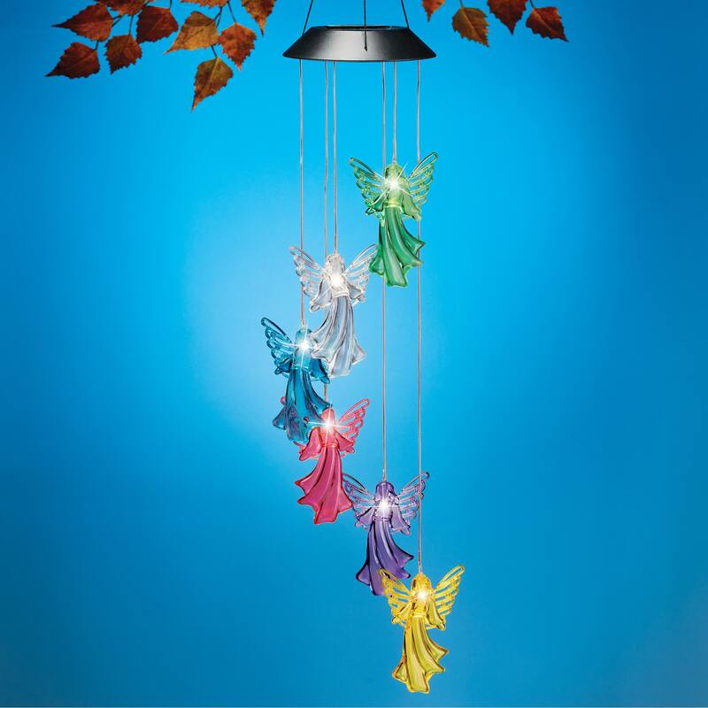 Solar Colorful Hanging Angels Outdoor Garden Mobile - NO SIZE - Multicolored - NO SIZE - Plastic