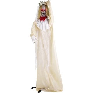 Haunted Hill Farm Poppy the Animatronic Zombie Bride with Pop-Up Head and Light-Up Eyes for Scary Halloween Decoration