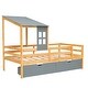 preview thumbnail 8 of 16, Twin Size House Low Loft Bed with Two Storage Drawers,Fence and Sturdy Pine Frame