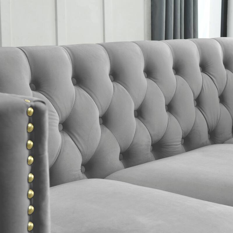 Classic Chesterfield Velvet Sofa Set, 2-Piece Button-Tufted 3-Seater Couch with Nailhead Trim and Metal Legs