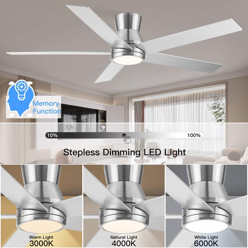 52" Low Profile Ceiling Fan in Brushed Nickel