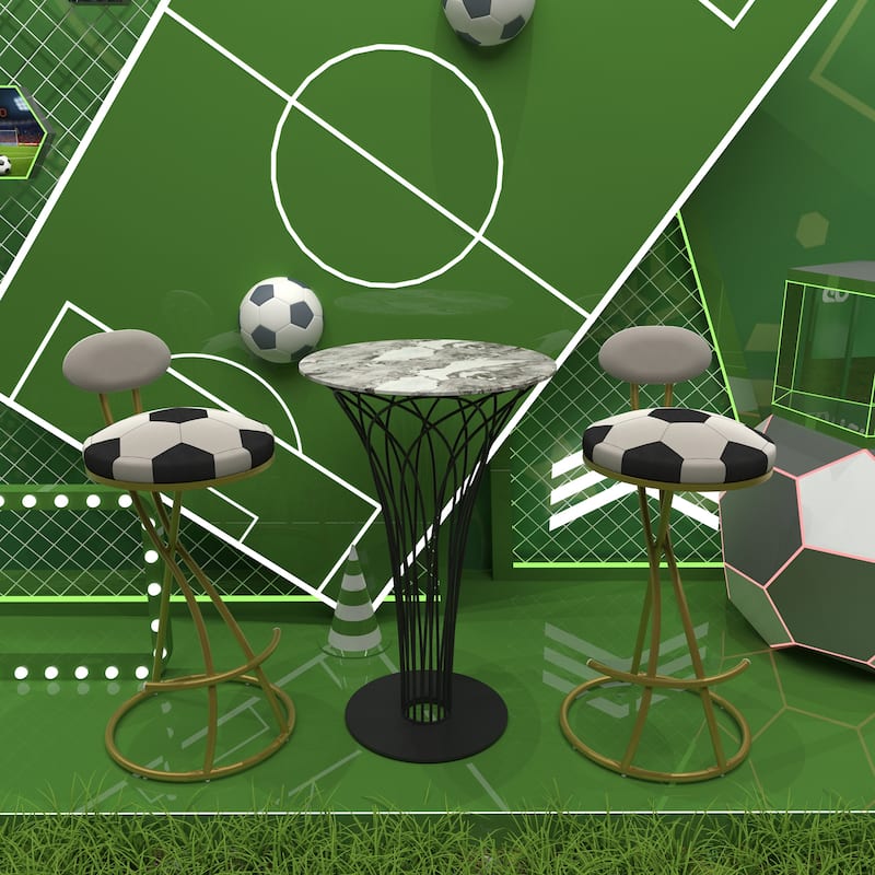 Upholstered S-shaped Barstools Set of 2 Velvet Counter Bar Stools Football Print Round Dining Stool