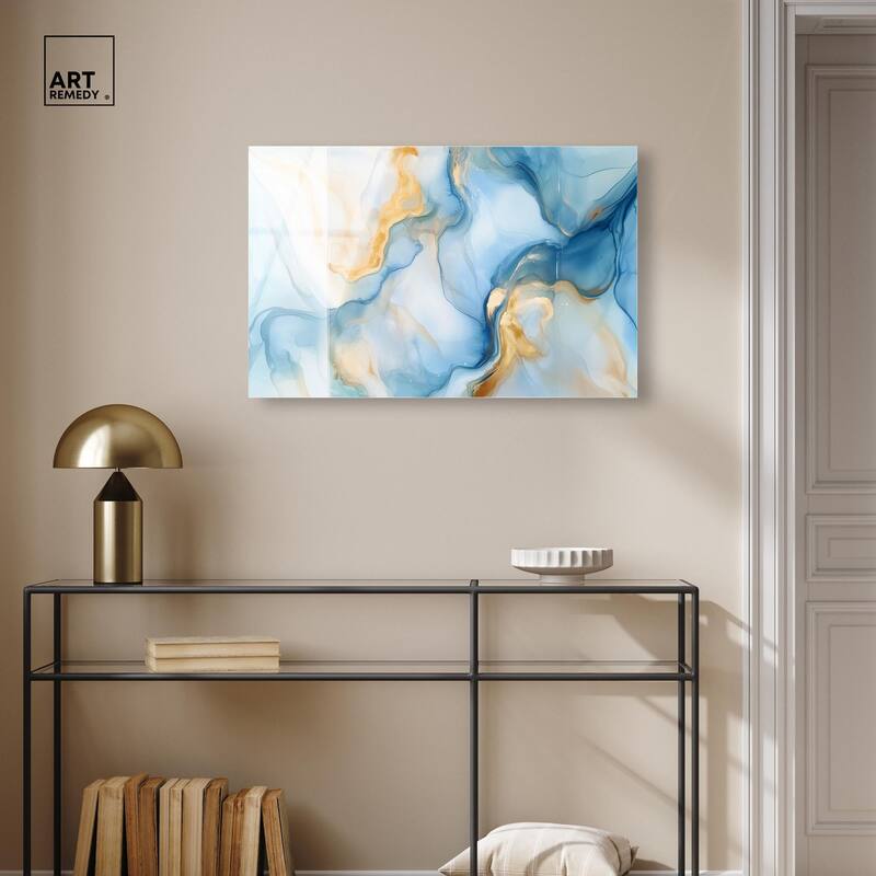 Blue Veined Gold Acrylic by Art Remedy, Ready to Hang