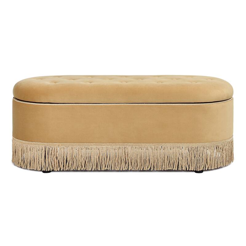 Melinda 48.5" Upholstered Tufted Oval Storage Bench with Bullion Fringe
