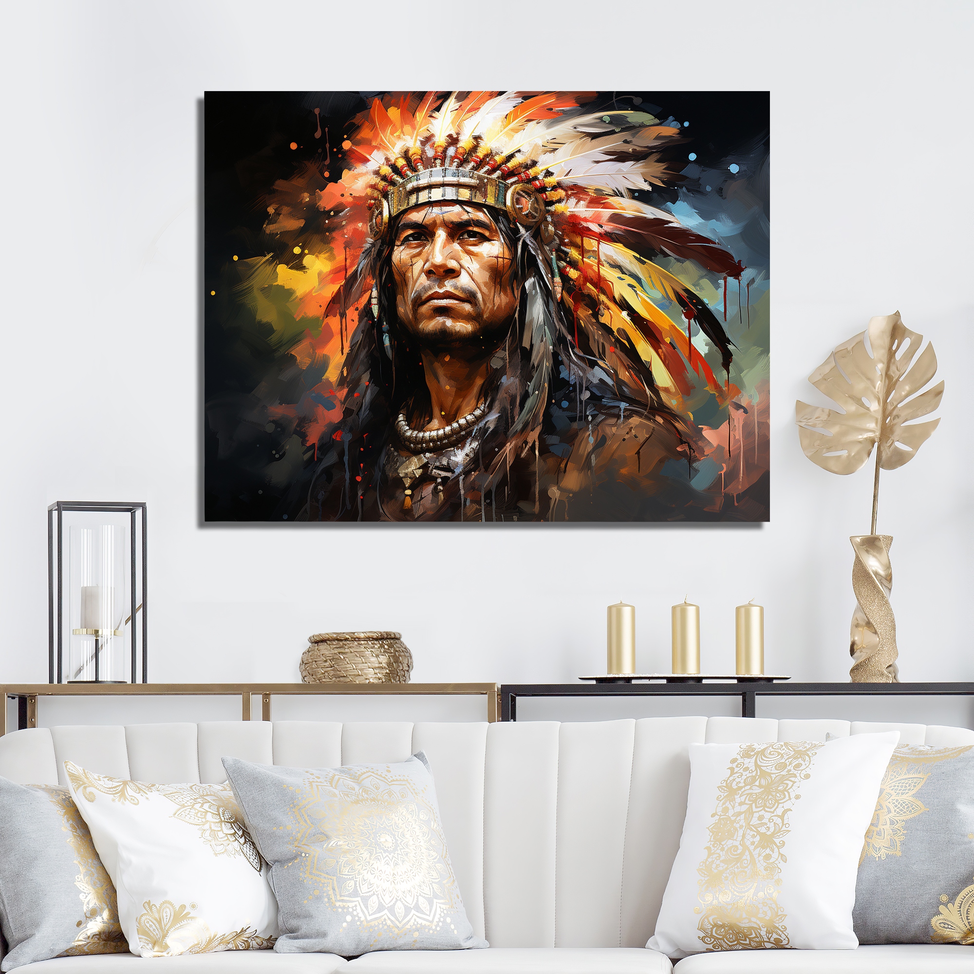 Design Art Native American Mohawk Warrior Format Wrapped Canvas