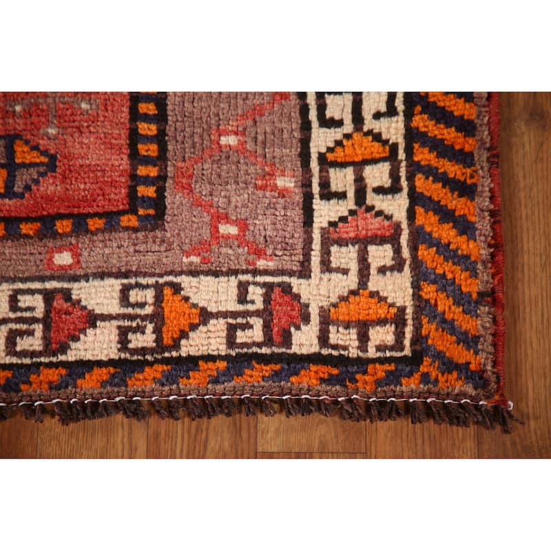 Geometric Orange Shiraz Persian Vintage Rug Hand-knotted Wool Carpet - 4'11"x 7'11"