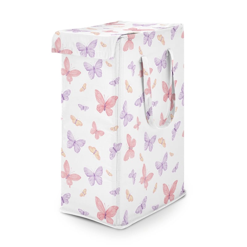 Sweet Jojo Designs Pink/Purple Shabby Chic Butterfly Girl Foldable Laundry Hamper with Handles - Butterflies, Watercolor Pattern