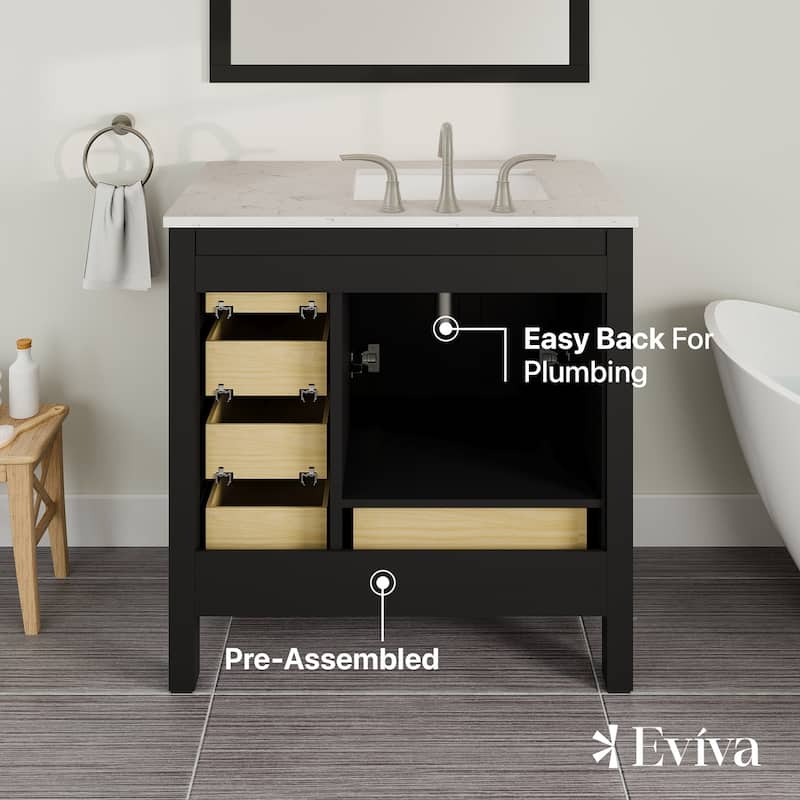 Eviva Aberdeen 36"W Espresso Bath Vanity with WH Carrara Quartz Top