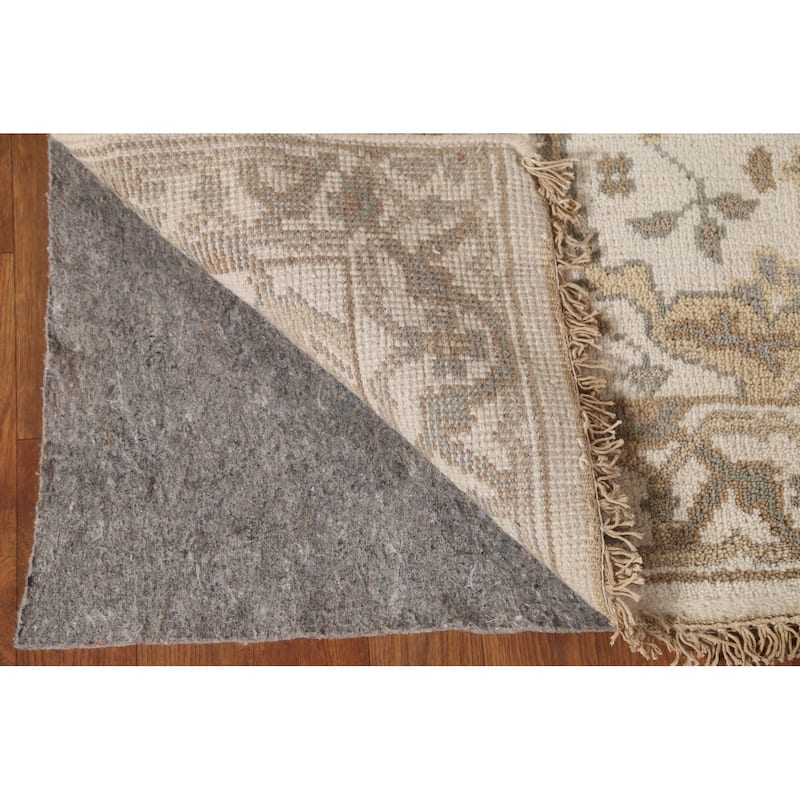 All-Over Ivory Oushak Oriental Runner Rug Hand-Knotted Wool Carpet - 2'6"x 11'9"