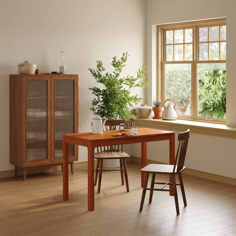 Solid Wood Writing Desk with Drawers Rubberwood Study Table for Home Office Computer Writing Table