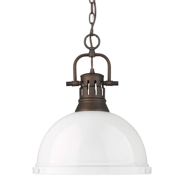 slide 2 of 11, Golden Lighting 3602-L RBZ Duncan 14" Wide Pendant Rubbed Bronze / White
