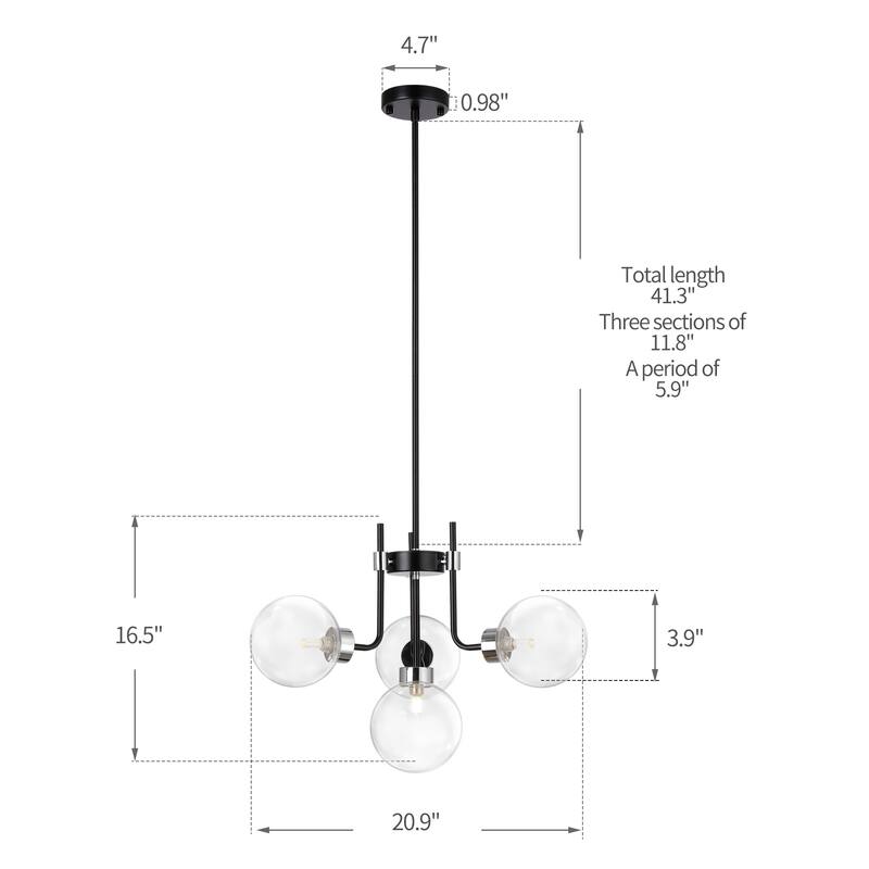 Bistro Ceiling Light Chandelier Nordic Matte Black and Gold Polish 4-Light