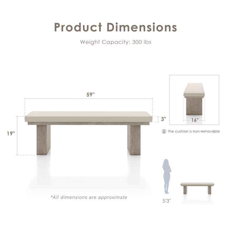 Furniture of America Yetaria Modern Farmhouse Natural Wood Padded 59-inch Dining Bench