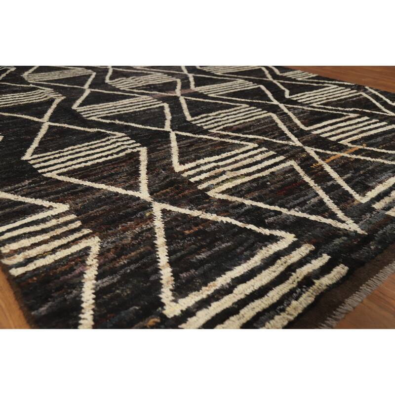 Geometric Moroccan Oriental Area Rug Handmade Bedroom Wool Carpet - 6'11" x 9'10" - Black - 6'11" x 9'10"