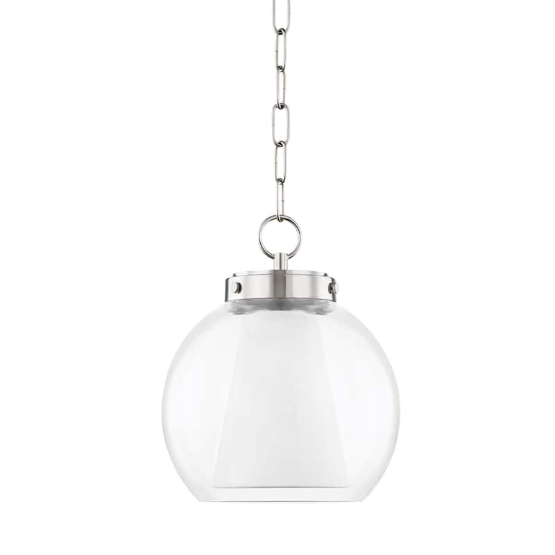 Mitzi by Hudson Valley Sasha 10-inch LED Pendant with Clear Glass Outer, White Belgian Linen Inner - Polished Nickel