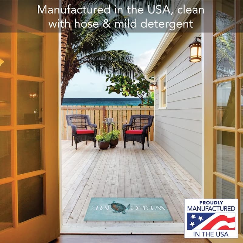 Sea Turtle Welcome Indoor/Outdoor Floor Mat Made in The USA Low Profile, Protective Non-Skid Rubber Backing, 29.5" by 17.75"