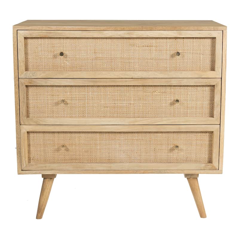 Glenda Solid Wood Three-Drawer Chest with Natural Cane