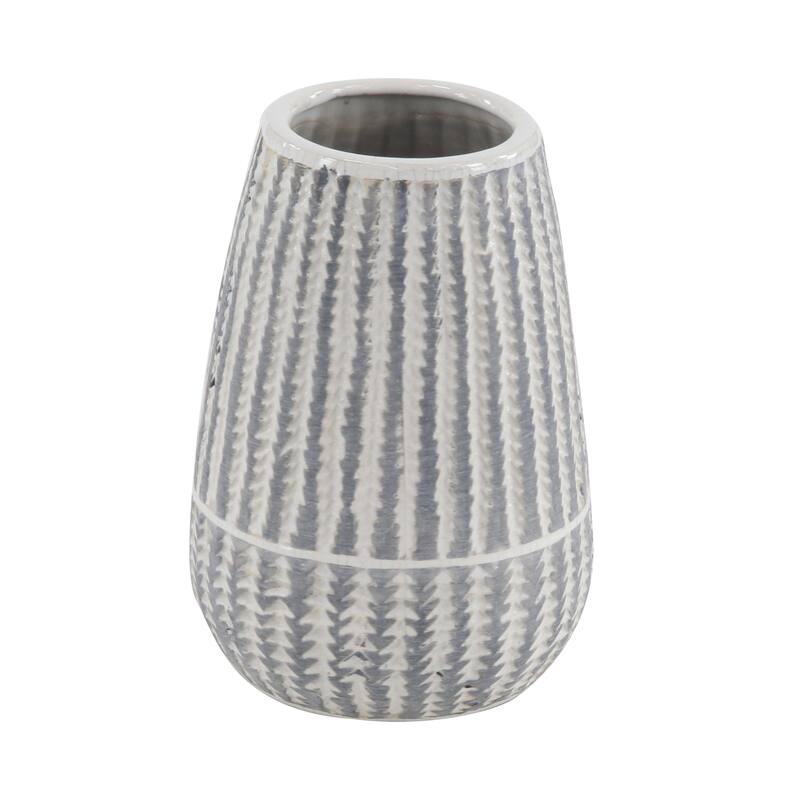 Ceramic Vase with Stripes - White - Roche River Decor - 6"W x 6"L x 10"H
