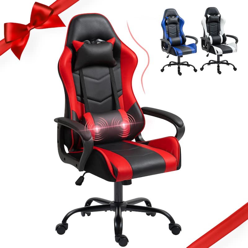 EROMMY Ergonomic Gaming Chair with Massage Lumbar, Rocking Function, Adjustable Support, 360° Swivel - Red