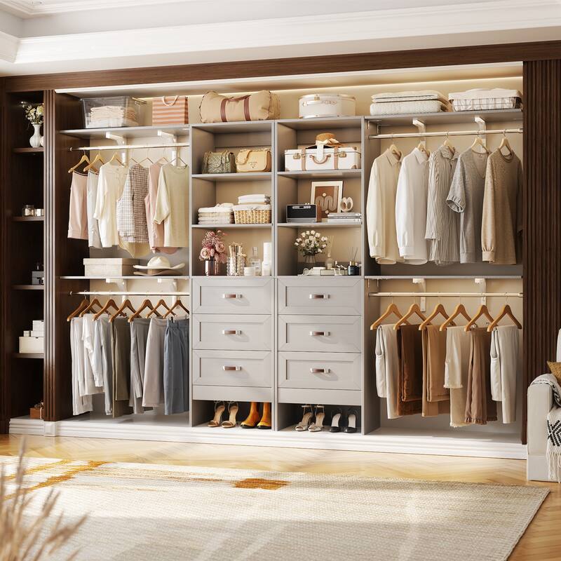 96'' Adjustable Closet Organizer with Drawers, Closet System with Hanging Rods and Storage Shelves