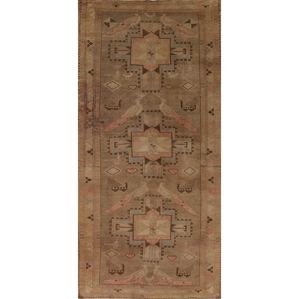 Tribal Animals Ardebil Persian Antique Runner Rug Handmade Wool Carpet - 4'0" x 10'11"