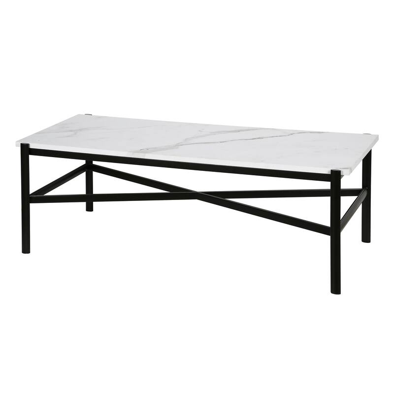 46 Inch Modern Faux Marble Coffee Table Rectangular Metal Base Accent for Living Room Decor - 46"L x 20"W x 16"H