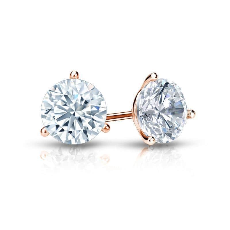 Auriya 2ctw 3 Prong Martini Set Round Diamond Stud Earrings 14K Gold Certified