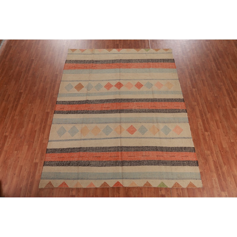 Hand Woven Oriental 100% Jute Carpet Southwestern Modern Multi-Colored Kilim Area Rug - 10' 5'' X 8' 3''